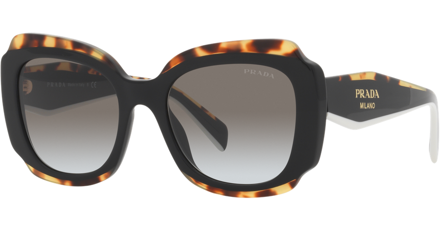Prada PR 16YS 01M0A7 - Sonnenbrille Damen - Fassung: Schwarz, Kunststoff, Irregulär - Glasfarbe: Grau