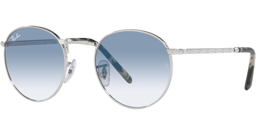 Ray-Ban New Round RB3637 003/3F - Sonnenbrille Unisex - Fassung: Silber, Metall, Panto - Glasfarbe: Blau