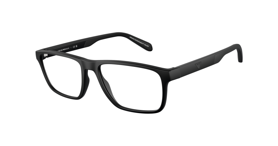 Emporio Armani EA3233 5001, Schwarz - Brille Herren - Fassung: Schwarz, Kunststoff, Rechteck - Glasfarbe: Grau