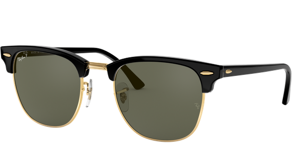 Ray-Ban Clubmaster Classic RB3016 901/58 Sonnenbrille Unisex Fassung Schwarz Kunststoff Eckig Glasfarbe Grün - Ansicht 2