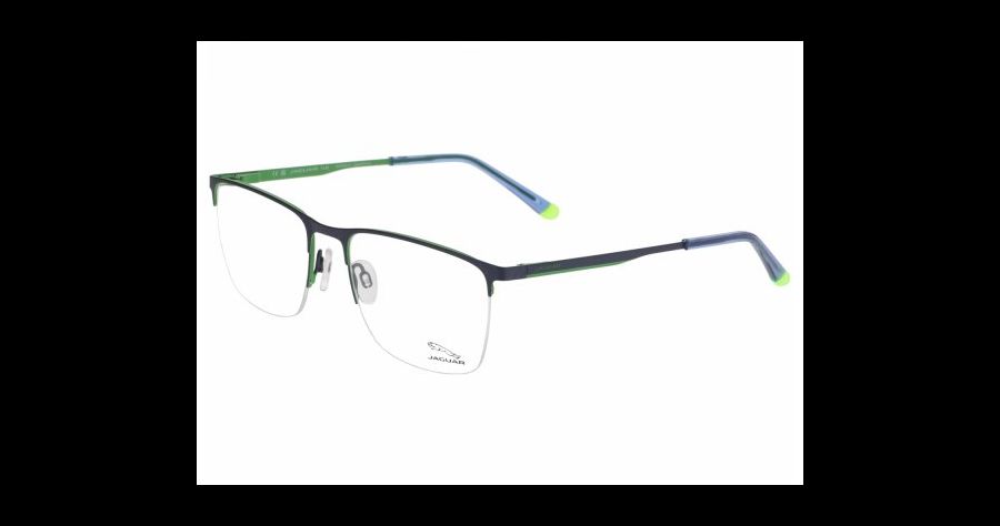 Jaguar 33617 Schwarz/Blau/Grün - Halbrand Brille Herren - Fassung: Schwarz, Metall, Rechteck