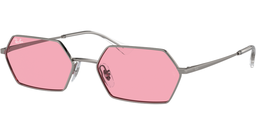 Ray-Ban Yevi Bio-Based RB3728 004/84 - Sonnenbrille Unisex - Fassung: Gun, Metall, Rechteck - Glasfarbe: Pink