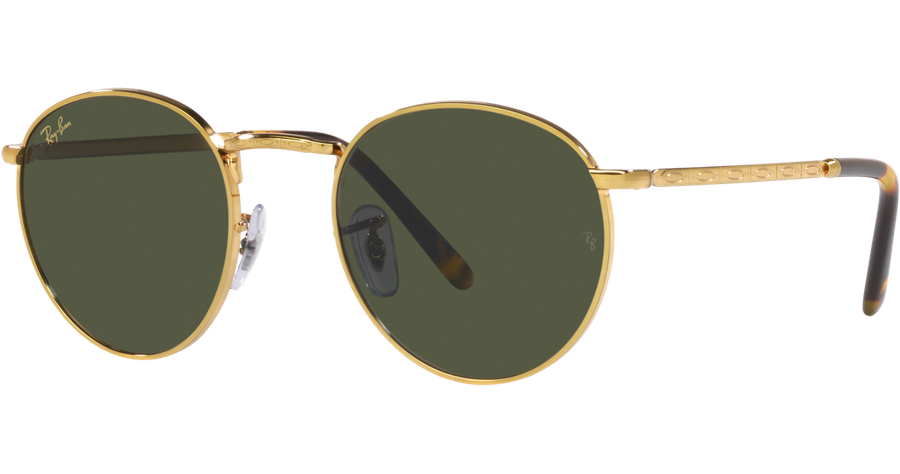 Ray-Ban New Round RB3637 919631 - Sonnenbrille Unisex - Fassung: Gold, Metall, Rund - Glasfarbe: Grün