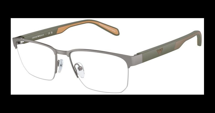 Emporio Armani EA1162 3003, Silber/Grün - Halbrand Brille Herren - Fassung: Grün, Metall, Eckig