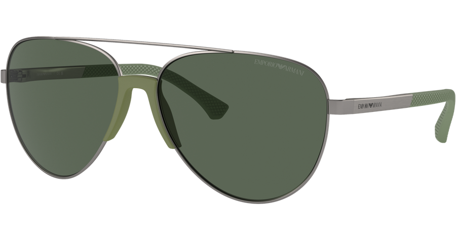 Emporio Armani EA2059 300371 - Sonnenbrille Herren - Fassung: Gun, Metall, Pilot - Glasfarbe: Grün