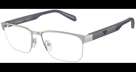 Emporio Armani EA1162 3045, Silber/Grau/Blau - Halbrand Brille Herren - Fassung: Silber, Metall, Eckig - Ansicht 2