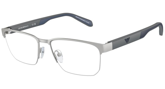 Emporio Armani EA1162 3045, Silber/Grau/Blau - Halbrand Brille Herren - Fassung: Silber, Metall, Eckig - Ansicht 2