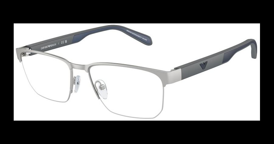 Emporio Armani EA1162 3045, Silber/Grau/Blau - Halbrand Brille Herren - Fassung: Silber, Metall, Eckig