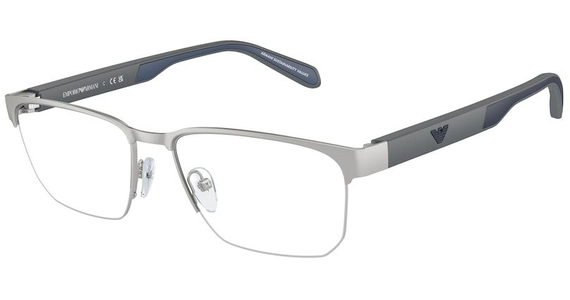 Emporio Armani EA1162 3045, Silber/Grau/Blau - Halbrand Brille Herren - Fassung: Silber, Metall, Eckig - Ansicht 2
