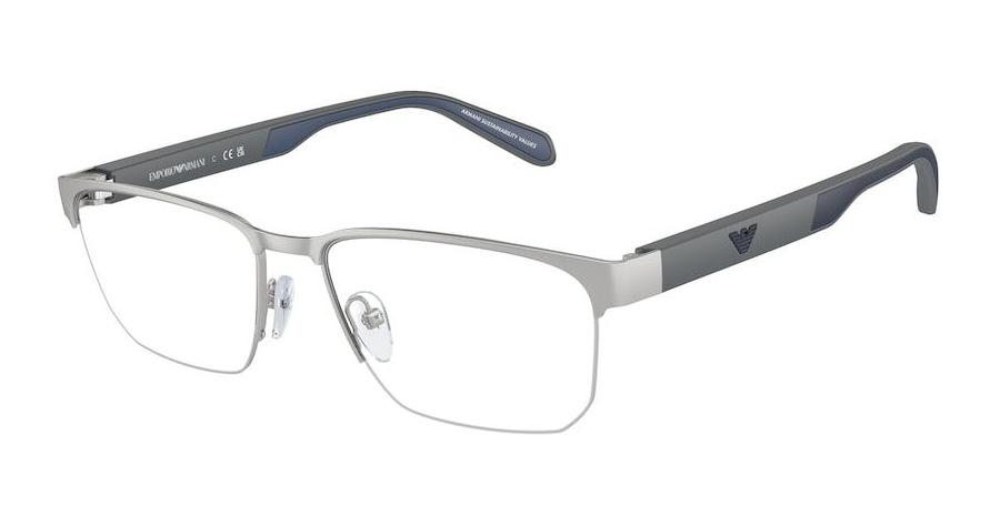 Emporio Armani EA1162 3045, Silber/Grau/Blau - Halbrand Brille Herren - Fassung: Silber, Metall, Eckig