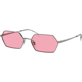Ray-Ban Yevi Bio-Based RB3728 004/84 - Sonnenbrille Unisex - Fassung: Gun, Metall, Rechteck - Glasfarbe: Pink
